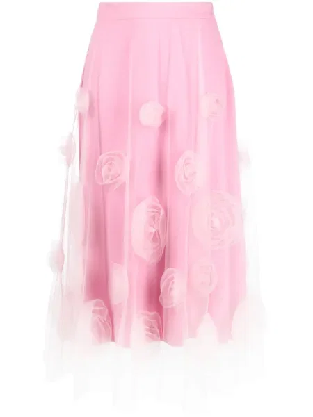 Fustă midi Viktor & Rolf cu model floral din tul până la genunchi roz