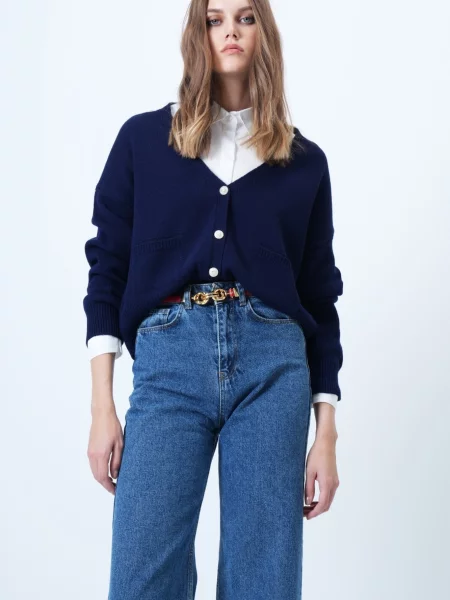 Trend Alaçatı Stili Geacă tricotată bleumarin