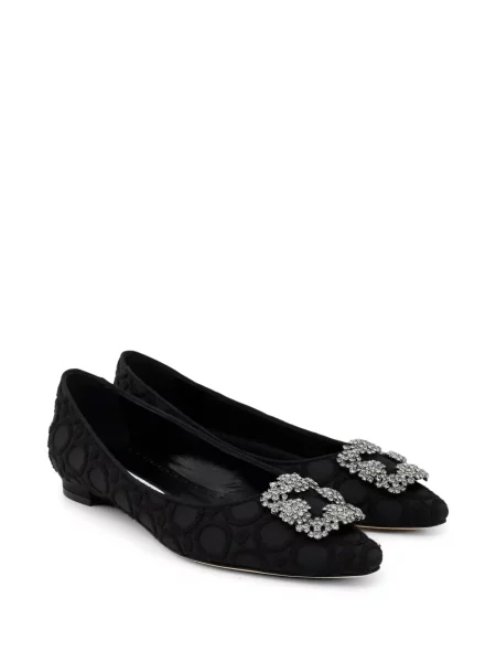 Balerini Manolo Blahnik fără toc cu cataramă negru