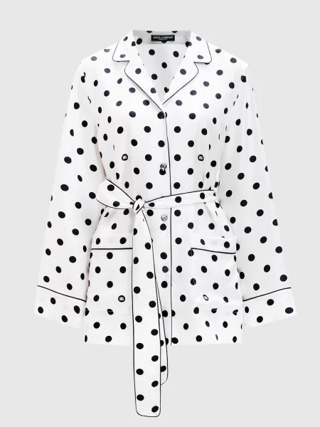 Шелковая блузка Dolce&gabbana в горошек белая