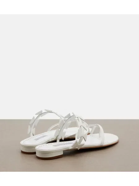 Stringi Manolo Blahnik skórzane białe