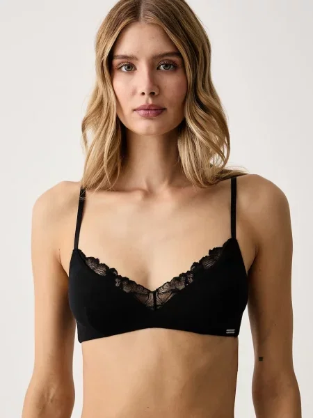 Emporio Armani Underwear trojuholníková podprsenka s viskózou čierna