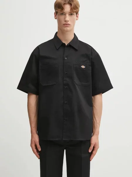Wacko Maria cămașă DICKIES / WORK SHIRT cu guler clasic relaxed negru