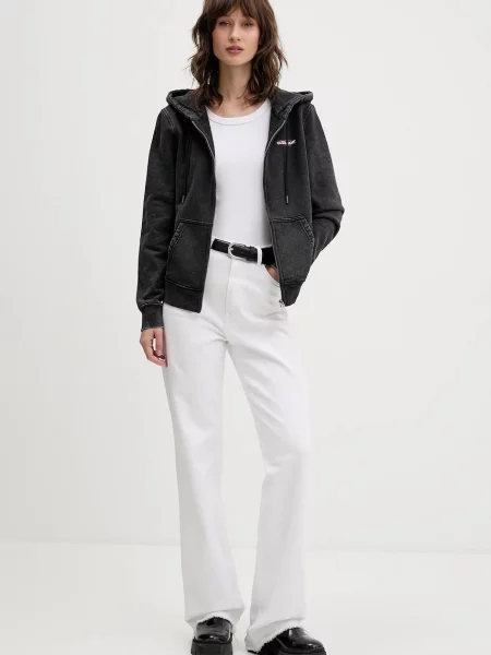 Guess Jeans bluza z kapturem z nadrukiem szary