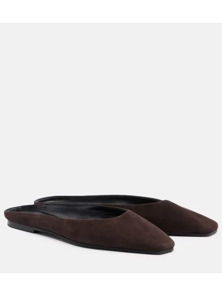 Papuci tip mules The Row din piele de căprioară maro