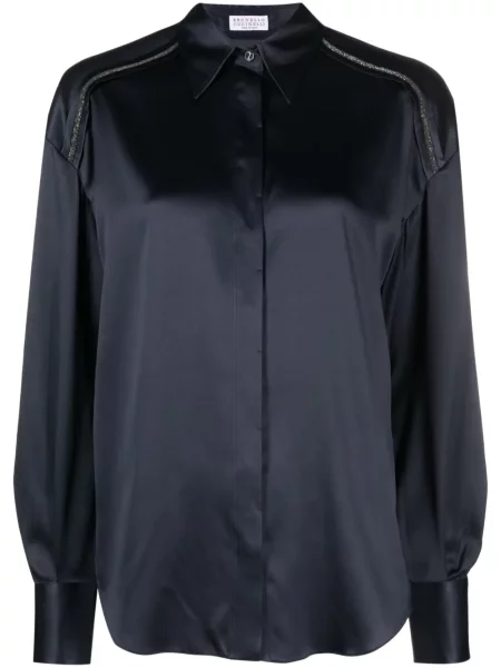 Cămașă Brunello Cucinelli de mătase albastru