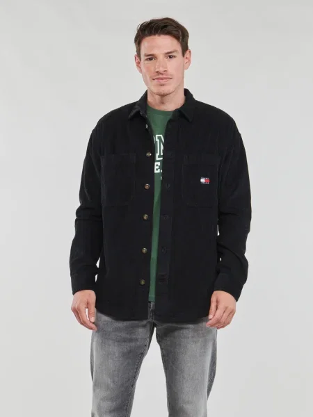 Menčestrová casual košeľa Tommy Jeans čierna