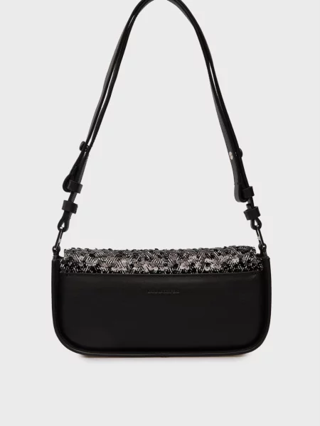 Кожаная сумка Karl Lagerfeld в елочку черная