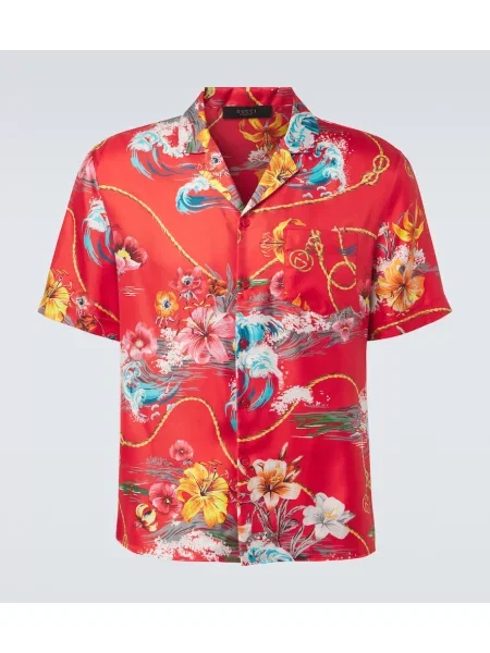 Cămașă Gucci de mătase cu model floral roșu