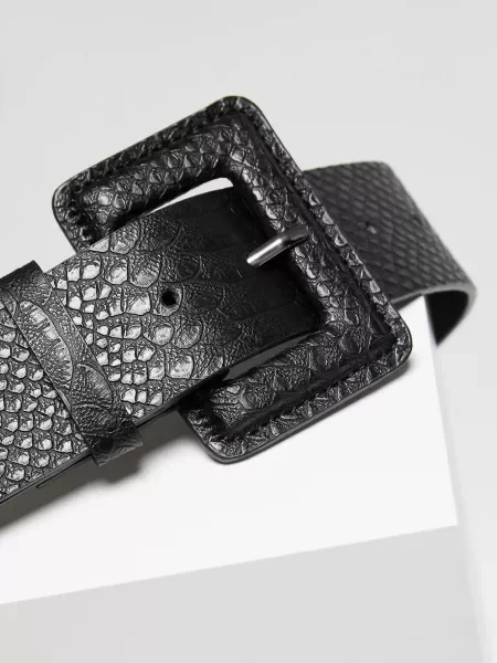 Curea Moodo cu imprimeu animal print negru