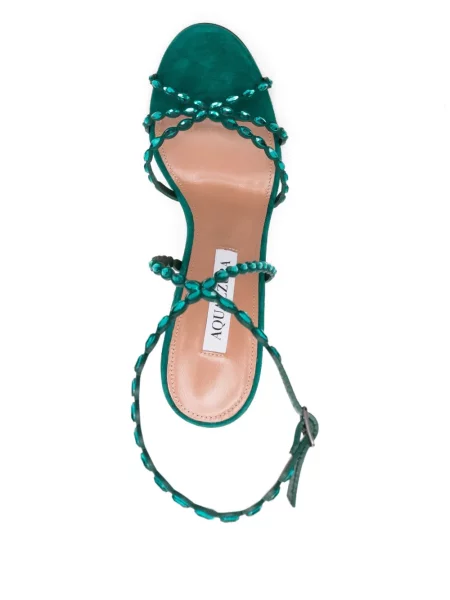 Сандали Aquazzura с отворена пета с кристали зелено