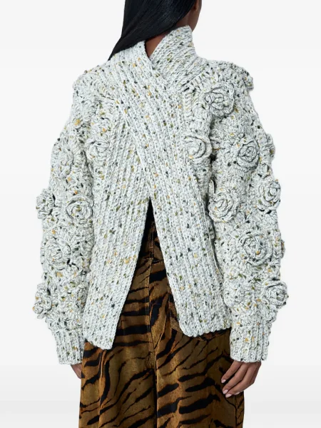 Pulover Ganni cu model floral alb