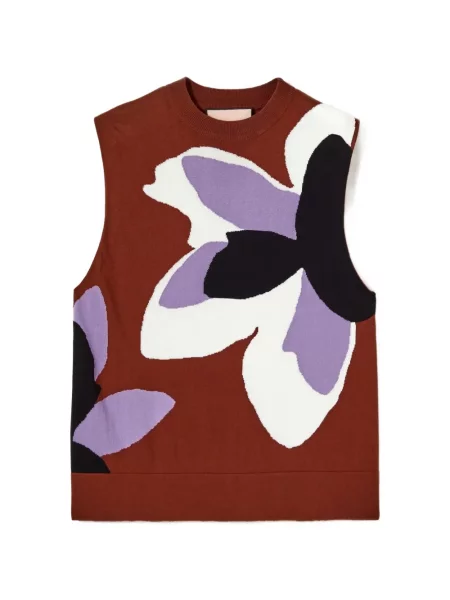 Vestă Plan C cu model floral tricotate maro