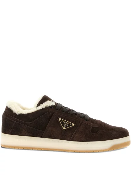 Sneakerși Prada din piele de căprioară maro