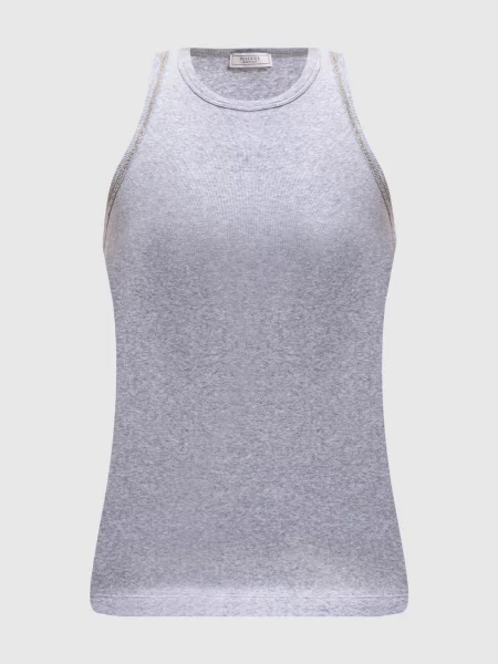 Меланжевий топ в рубчик з ланцюжком моніль Peserico сірий