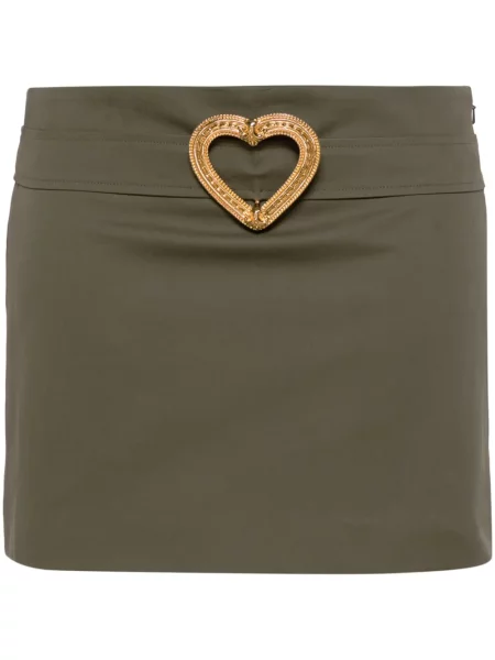Fustă Moschino cu cataramă cu motiv cu inimi din țesătură twill verde