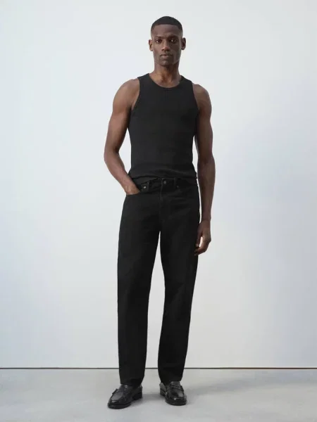 Koszulka slim fit na ramiączkach Mężczyzna L MANGO MAN czarny