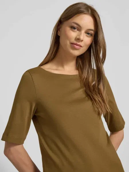 T-shirt z okrągłym dekoltem i rękawami o dł. Christian Berg Woman khaki