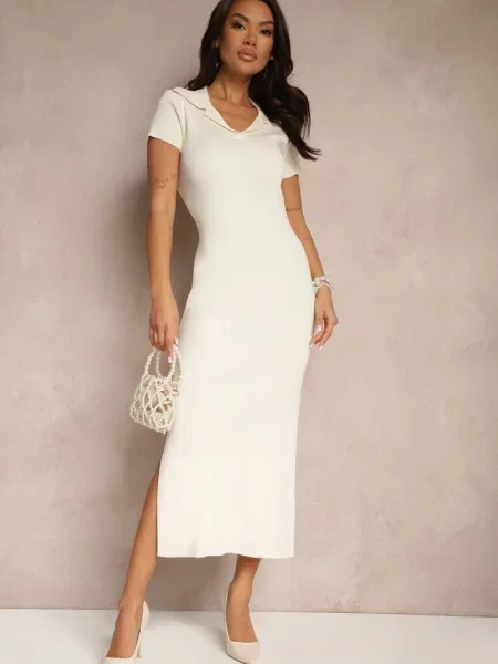 Jasnobeżowa Sukienka Bodycon z Dodatkiem Wycięciem z Prążkowanego Materiału Irittnea beżowa