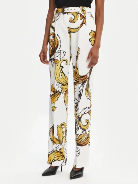 Hlače iz tkanine Versace Jeans Couture bela