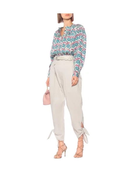 Pantaloni Isabel Marant cu talie înaltă bej