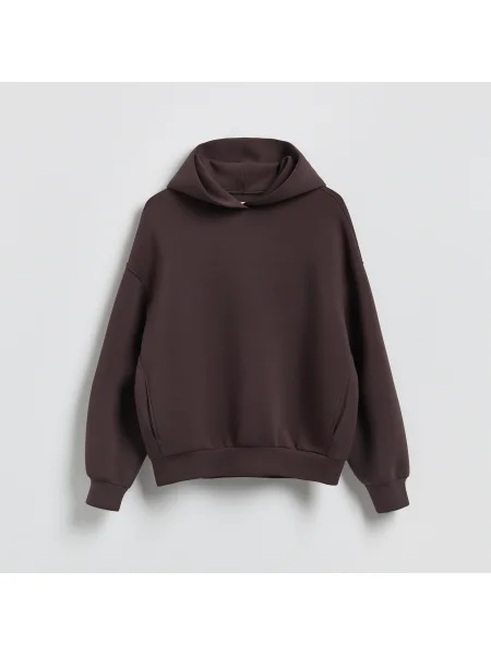 Reserved Sima kapucnis pulcsi sötétbarna