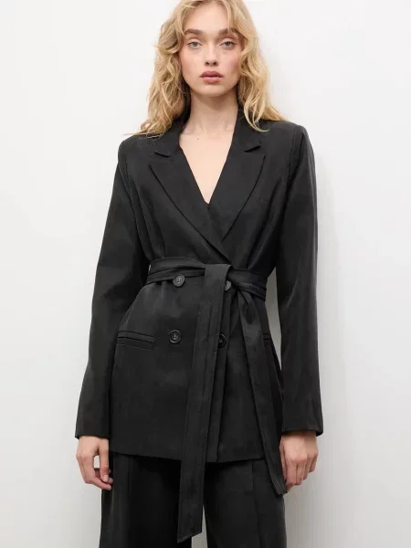 Однотонный двубортный пиджак Answear.lab черный