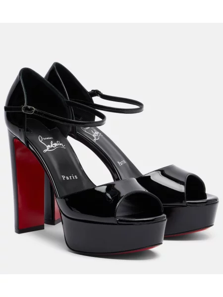 Sandale Christian Louboutin din piele cu platformă de lac negru