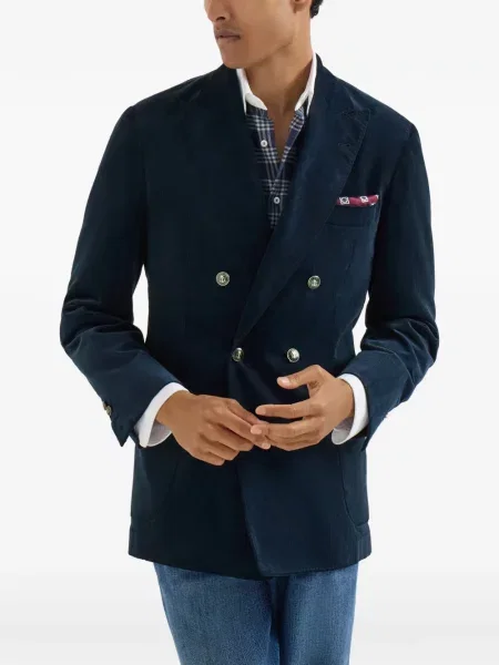 Μπλέιζερ Brunello Cucinelli κοτλέ τσέπες patch μπλε