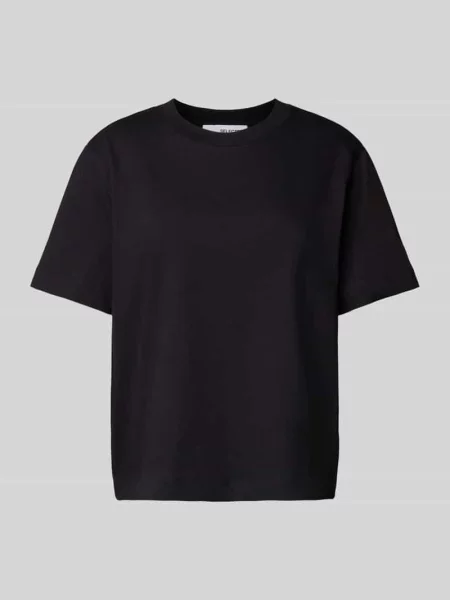 Pudełkowy krój t-shirt z mieszanka bawełny i model ESSENTIAL' Selected czarna