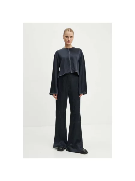 Day Birger et Mikkelsen spodnie z domieszką lnu Jonas High Shine Blend RD granatowy szerokie high waist czarne