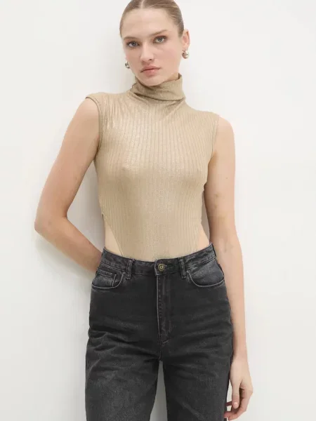 Боди Answear Lab дамско с изчистен дизайн златисто