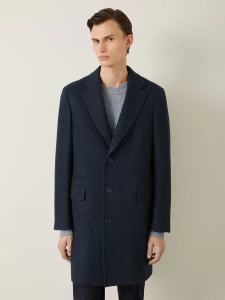 Zegna Vlněný Kabát modrá černá