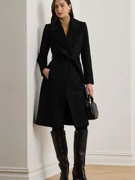 Volnen plašč Lauren Ralph Lauren črna