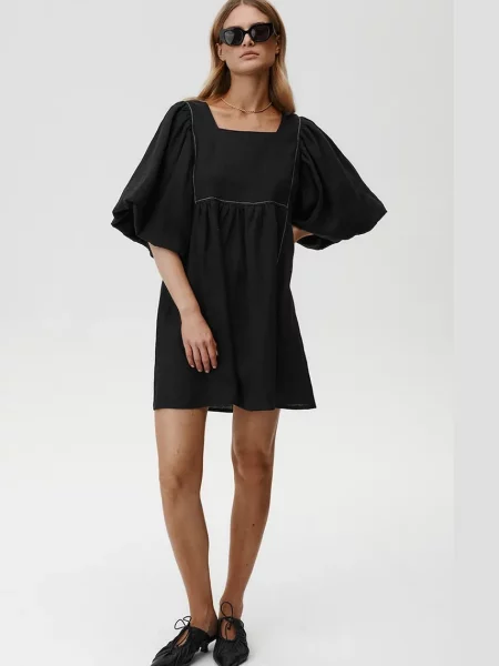 Undress Code sukienka lniana Gaia Dress mini rozkloszowana czarny