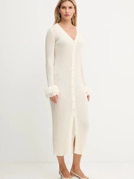 Вовняна сукня Simona Corsellini maxi облягаюча бежевий