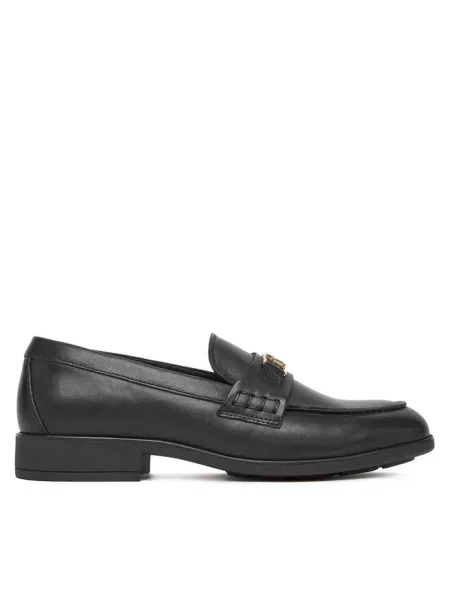 Tommy Hilfiger mokasyny skórzane TH LOGO LEATHER LOAFER na płaskim czarny