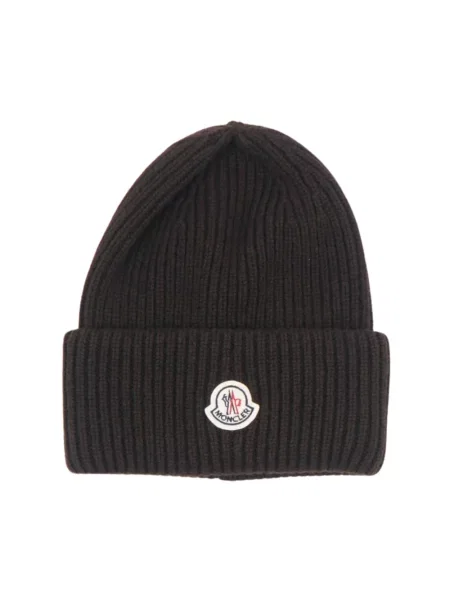 Czapka Moncler z kaszmiru z logo brązowa