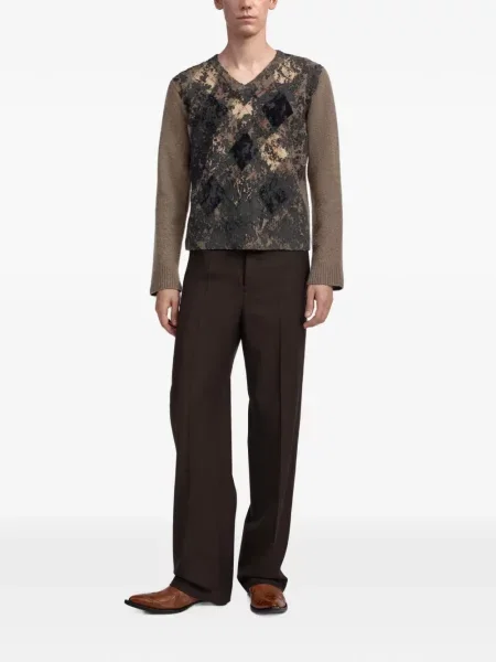 Pulover Maison Margiela de lână cu model argyle maro