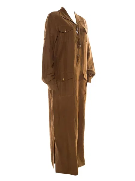 Šněrovací krajkové retro krajkové šaty Michael Kors Vintage hnědé