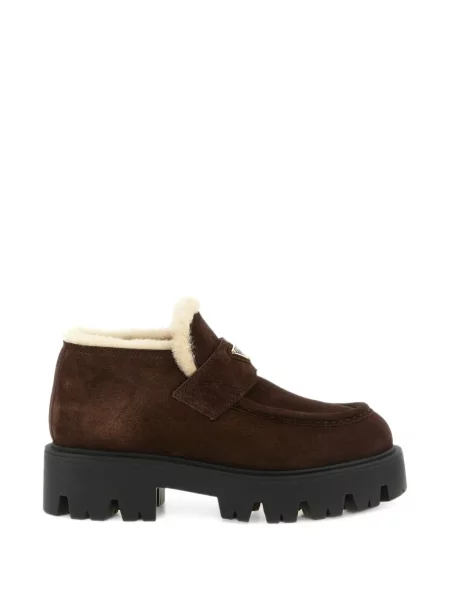 Pantofi loafer Prada din piele de căprioară maro