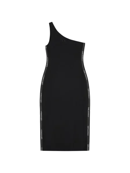 Rochie midi Ea7 Emporio Armani cu un umăr gol cu autograf negru