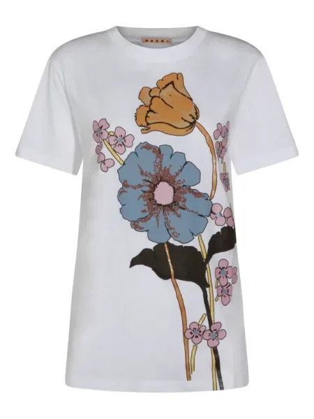 Tricou Marni cu model floral cu imagine alb