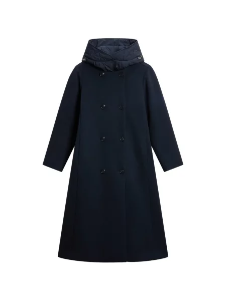 Geacă parka Woolrich cu glugă cu două rânduri de nasturi albastru