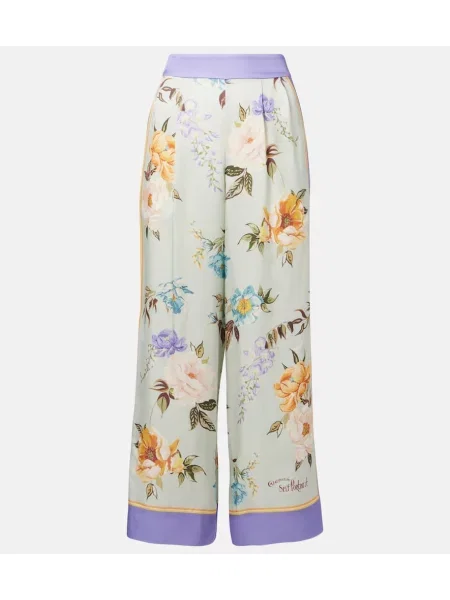 Pantaloni Self-portrait cu model floral din țesătură twill