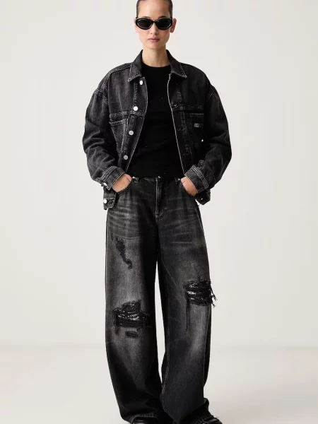 Tommy Jeans Prehodna jakna siv denim / denim črn