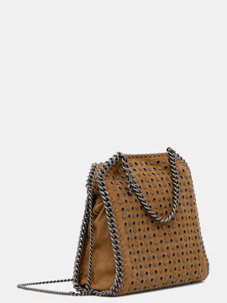 Stella McCartney FALABELLA MINI torebka z imitacji zamszu brązowa