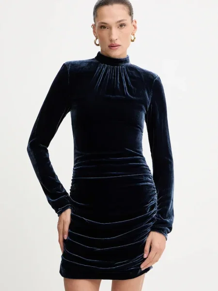 Rotate rochie din amestec de mătase mini mulată albastru