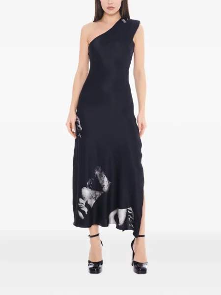 Rochie midi Tessitura cu un umăr gol negru