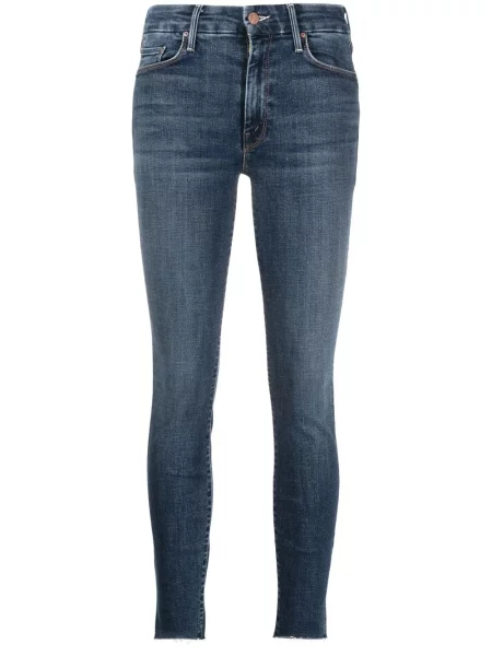 Skinny jeansy skinny Mother z przetarciami niebieskie